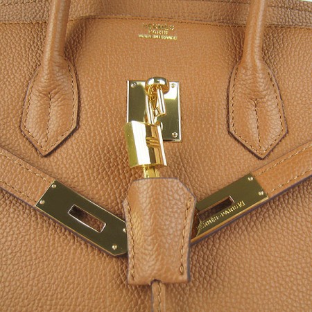 Hermes Birkin 35Cm Cattle Skin Stripe Handbags Light Coffee Gold